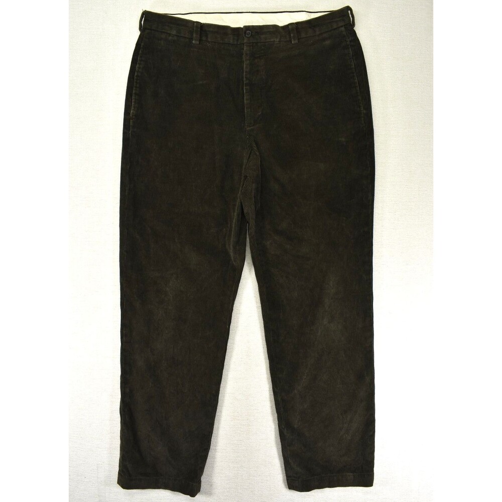 Brooks Brothers Corduroy Pants Mens 38x34 Olive Green Dark Forest Chinos Flat